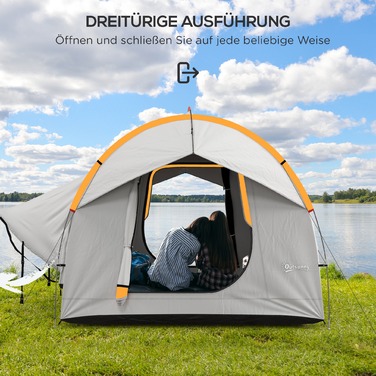 Outsunny Rear Tent Автомобільний купольний намет на 6 осіб з 3 дверима та вікнами, Намет задніх дверей для каравану та позашляховика з поліестеру, світло-сірий