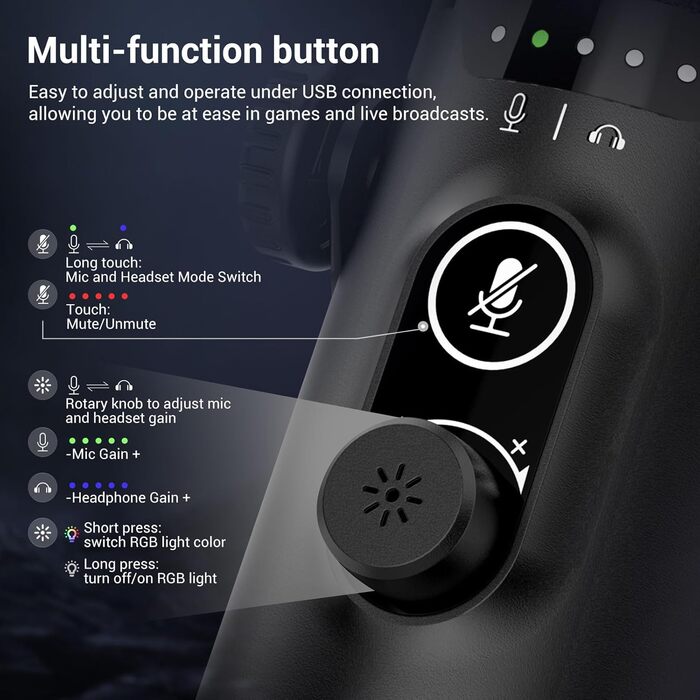 Мікрофон ігровий FDUCE з USB/XLR підключенням, RGB-підсвічуванням та регулюванням Gain для стрімінгу, запису подкастів та ігор (D30+)