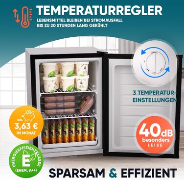 Міні-морозильна камера Stillstern 42L -18°C, з підносом для льоду, замком, змінним напрямком відкривання дверцят, 4-зірковий морозильник для кемпінгу/офісу, чорний