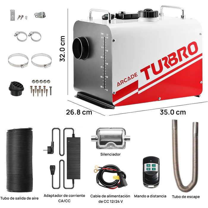 Дизевий опалювач TURBRO 8kW з баком 5L, 12V/24V, LCD-дисплеєм, пультом ДУ та Bluetooth, таймер, для автодому, вантажівки, човна, намету