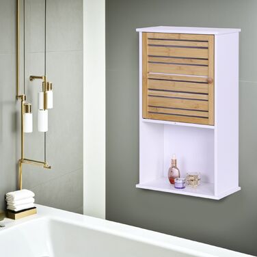 Підвісна шафка для ванної кімнати Relaxdays з бамбуковою дверцятами