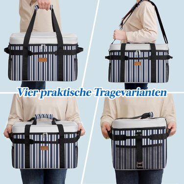 Термосумка-холодильник Lifewit 30л для пікніка, їжі та напоїв (Blaugrau Gestreift)