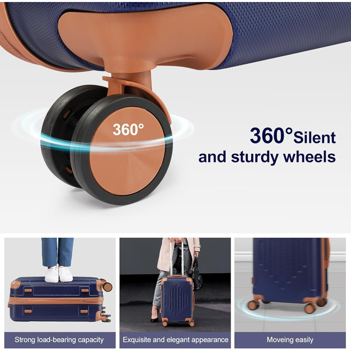 Набір валіз LEADZM 3 шт. з захистом кутів, жорсткий корпус ABS, телескопічна ручка, ручна поклажа (темно-синій/коричневий)