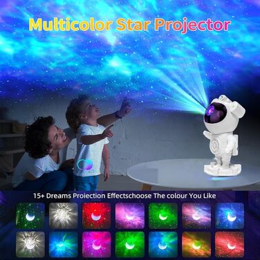 Нічник-проектор «Астронавт» зі звездним небом та галактикою, Bluetooth-динамік, білий шум, дистанційне керування та таймер, змінює кольори, 360° обертання, подарунок для дітей та дорослих
