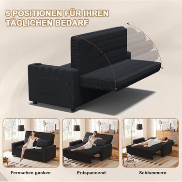 Диван-ліжко JUMMICO 2-місний розкладний з подушками, оббивка корд, чорно-синій, 75x160x93 см. Диван для вітальні та спальні з підсклянником