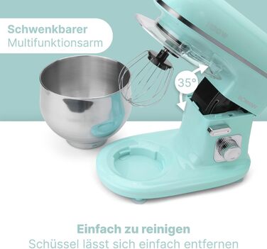 Кухонна машина Bomann 1100 Вт | Міксер для тіста 5л | З крюками для тіста, віночком та ножем для тіста | для 3 кг тіста | Міцне спеціальне редукторне передавання | Кухонний комбайн | Тестоміс KM 6030 CB (М'ятно-зелений)