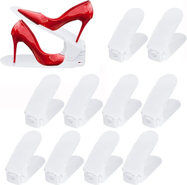 Регульована полиця для взуття Набір для укладання взуття тримач для взуття нековзний органайзер для взуття 3 регульований по висоті пластиковий чорний (30 шт. білий), 10 шт.