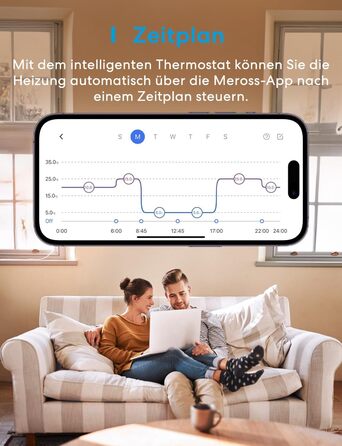 Meross Matter Термостат для радіатора Wi-Fi, сумісний з HomeKit, Alexa та Google Assistant (для опалення будинку/теплої підлоги)