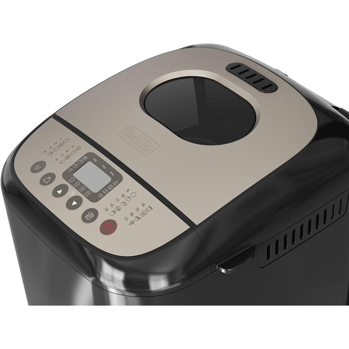 Хлібопечка BLACK+DECKER BXBM600E з 17 програмами для хліба, йогурту, випічки та джему | Потужність 600W | Регулювання ваги випічки до 1 кг | 15 годин програмування | Знімний контейнер для випічки