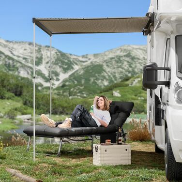 Розкладне ліжко для кемпінгу UDPATIO: зручне ліжко для відпочинку на природі, регульована спинка, з матрацом, чорний колір