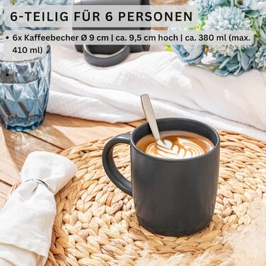 Набір кавових чашок SÄNGER Leeds Nightsky (6 шт.), 380 мл, кераміка, блакитно-сірий, для кави та чаю, миючі в посудомийній машині, для мікрохвильової печі