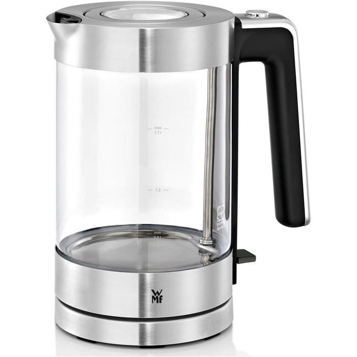 Електричний чайник WMF Lono зі скла, 1,7 л, з фільтром від накипу, бездротовий, 3000 Вт, матова нержавіюча сталь
