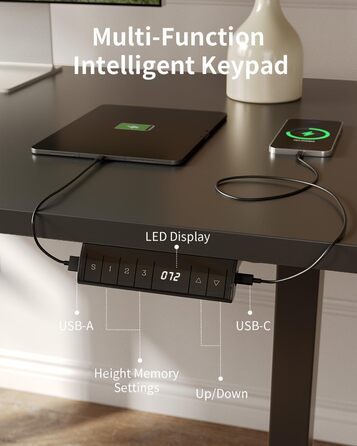 FEZIBO Стол для роботи з регулюванням висоти, 100x60 см, чорний, з USB-портами, для дому та офісу