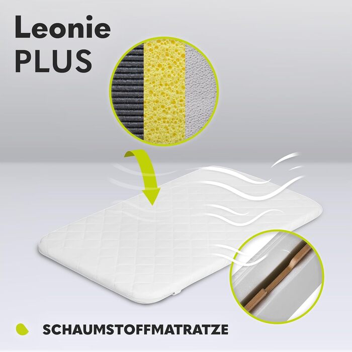 Дитяче ліжко Lionelo Leonie Plus 3 в 1 (ліжко, приліжкова колиска, гойдалка) сірого кольору, до 9 кг, з регулюванням висоти, повітряні стінки, знімною бічною панеллю, коліщатка з гальмом, великий кошик