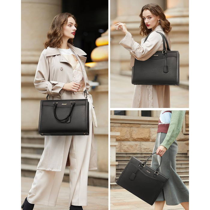 LOVEVOOK Сумка для ноутбука 15.6 дюймів, жіноча, велика, з PU-шкіри, для роботи, навчання, універсальна, чорна