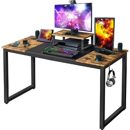 Письмовий стіл Yaheetech, комп'ютерний стіл, 140 x 89 x 60 см, стіл для ігор/роботи/навчання з кріпленням для двигуна/2 кабельні втулки/1 гачок для навушників, сільський коричневий