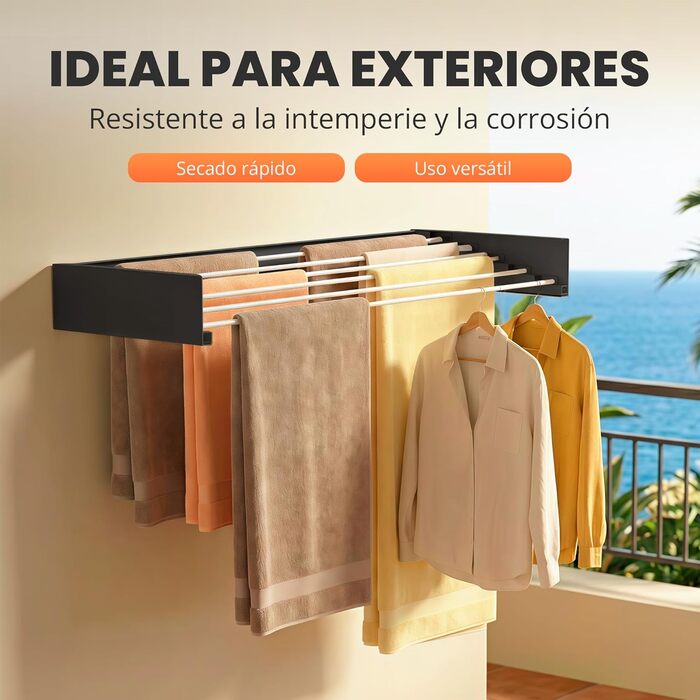 Настінна сушарка для білизни JUPPLIES - розкладна, 120 см, з нержавіючої сталі, 30 кг, для дому та вулиці, білий колір