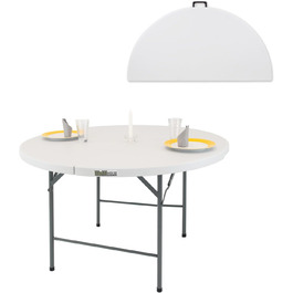 Розкладний стіл круглий Ø120 см пластик / сталь з порошковим покриттям атмосферостійкий нержавіючий стіл для вечірок стіл для вечірок садовий стіл обідній стіл фуршет туристичний стіл з ручкою для перенесення