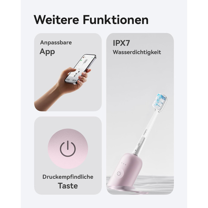 Laifen Wave - електрична звукова зубна щітка з 3 насадками, водонепроникна (IPX7), для дорослих (рожева)