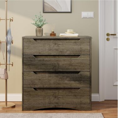 Комод Bealife для спальні з 4 великими шухлядами, шафа з шухлядами з вирізаними ручками та блокуванням від перекидання, ідеальний для вітальні, офісу (темно-сірий)