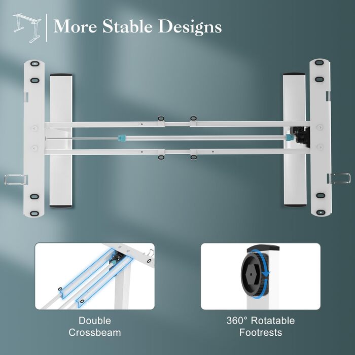 Регульований стіл JUMMICO з USB-роз'ємом та кабельною масою, електричний, з плавним регулюванням висоти, на коліщатках (білий)