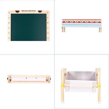 Дитяча мольберт Kinder Tafel з регулюванням висоти, двосторонній, з паперовою рулонною дошкою, літерами та цифрами, аксесуарами для дітей 2-8 років