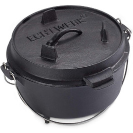 Нідерландський казанок Echtwerk Dutch Oven з чавуну, 4.9 л, готовий до використання, кришка-сковорода, для гриля, чорний, лімітована серія