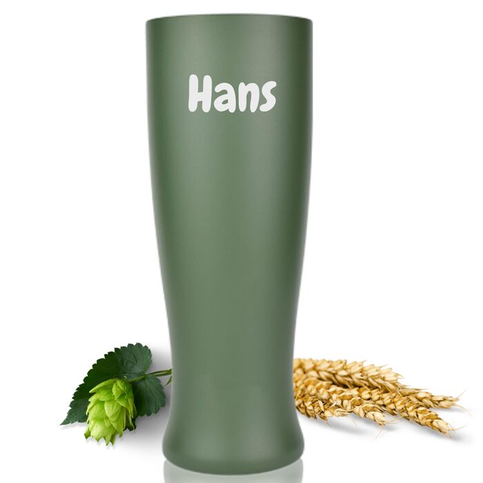 Термокухоль для пива Milu Weizenbierglas 500 мл, нержавіюча сталь, оливково-зелений (з гравіюванням) - подарунок для чоловіків, тата. Зберігає холод до 7 годин, придатний для миття в посудомийній машині