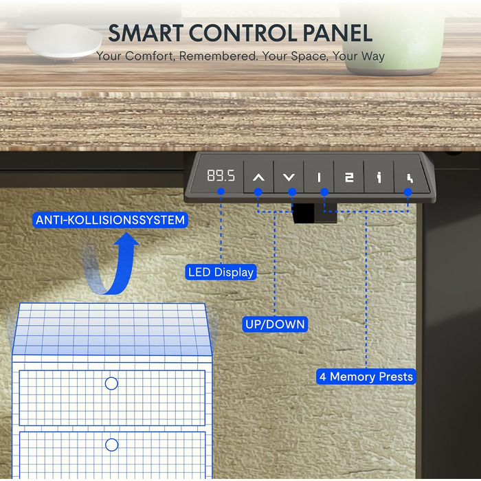 Регульований стіл FLEXISPOT 160x80 см з гачками та стільницею 25 мм, LED-дисплеєм та функцією пам'яті (Акорн, Білий)