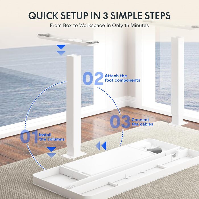 Електричний регульований стіл FLEXISPOT з підняттям, з USB та ящиком, скляна панель 120 x 60 см (сніжно-білий)