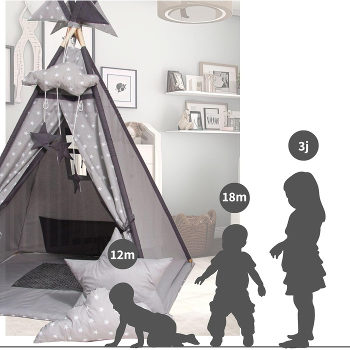 Намет-Тіпі для дітей з килимком, подушкою та м'ячами - ігровий намет у дитячу кімнату (Сірий)