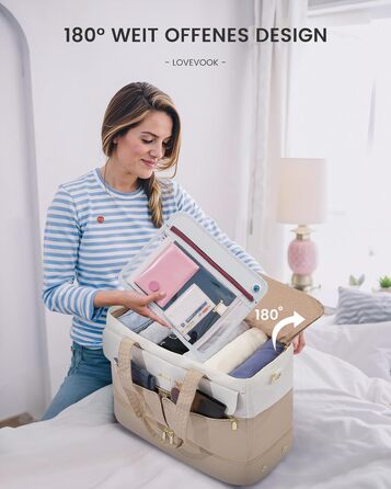 Сумка-валіза LOVEVOOK для жінок, 45L, Weekender, ручна поклажа, велике відкривання, сумка для пологового будинку, спортивна сумка, дорожня сумка, з відділенням для взуття та мокрою білизною, для подорожей, Gym, beige+khaki