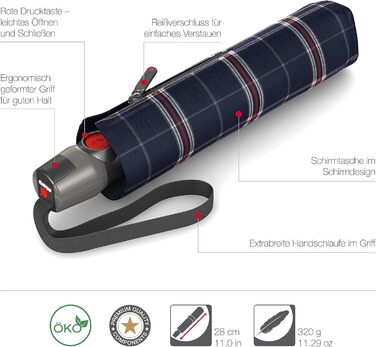 Складна парасолька Knirps T.200 Duomatic Відкривання-Закривання-Автоматичне Складне Штормозахисне Вітрозахисне Check Navy