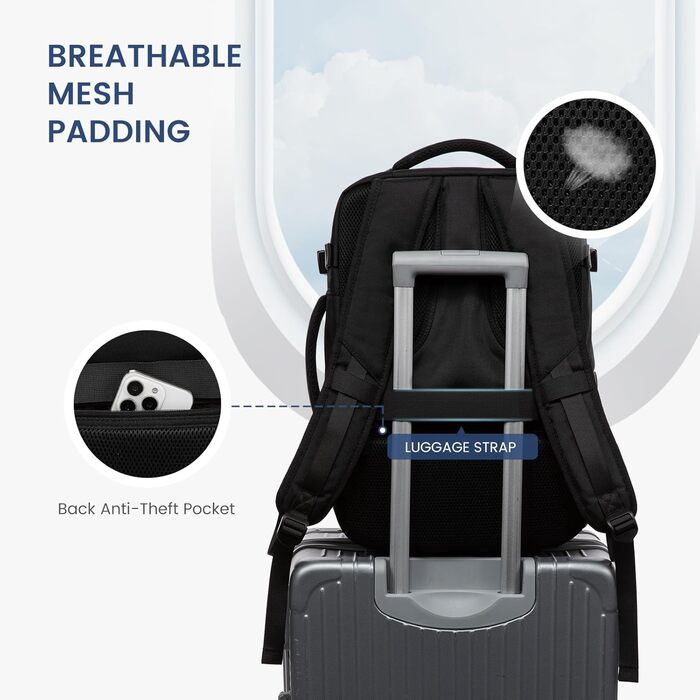 LOVEVOOK Рюкзак для ручної поклажі в літак, дорожній рюкзак чоловічий/жіночий, великий, з відділенням для ноутбука, 40л, для подорожей, роботи, бізнесу (Чорно-синій, L (45 x 32 x 20 см))