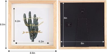 Рамка для фотографій квадратна дерев'яна 20x20 см 2 упаковки тіньова рамка для фотографій виготовлена з масиву дерева і справжнього скла глибиною 1,5 см (дерево, 20,3 x 20,3 см), 3D