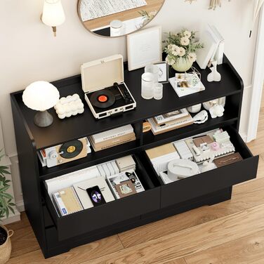 Комод FOREHILL з 6 висувними ящиками 120 см, тумба приліжкова для спальні, вітальні, коридору, 120x40x100 см, чорний