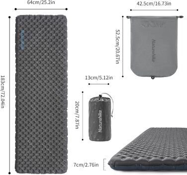 Килимок для сну Naturehike Thermal 3.5R ультралегкий 4 сезони (6C) самонадувний, чорний, л