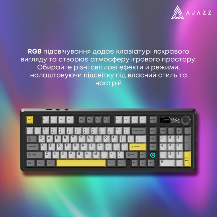 Бездротова механічна клавіатура Ajazz AK980 V2 Gift Switch V2 Black Grey Yellow (AK980-V2-G-BGY)