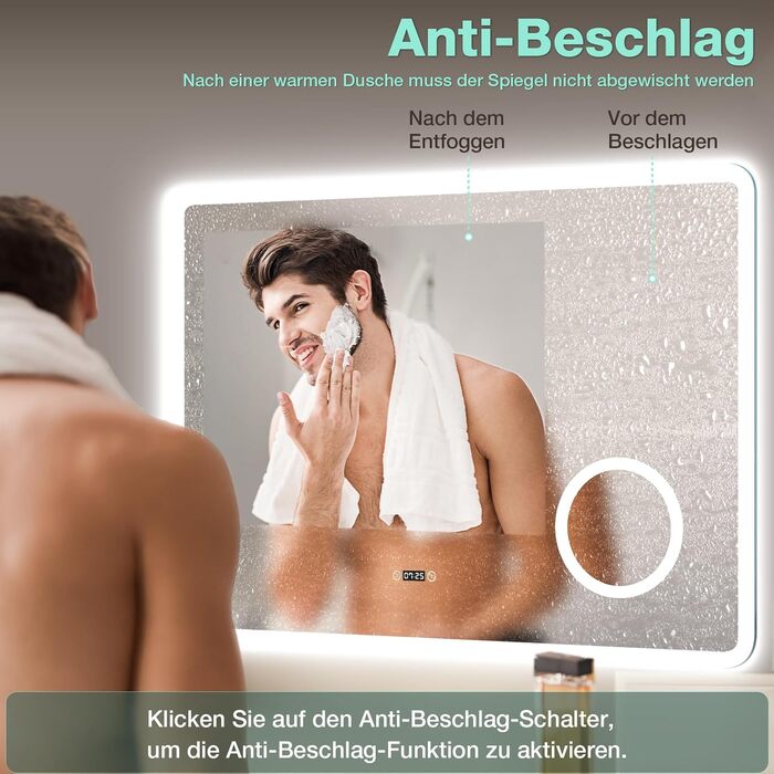 Дзеркало для ванної кімнати з LED-підсвічуванням GIMBELEN 80x60 см, прямокутне, сенсорне управління, регульована яскравість, 3 кольори світла, антизапарник, для вертикального/горизонтального монтажу