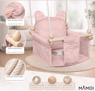 Дитяча гойдалка-колиска MAMOI з ременем безпеки, регульована висота 150-190 см, рожева. Гойдалка для дому, міцна конструкція, м'яке сидіння, легкий монтаж