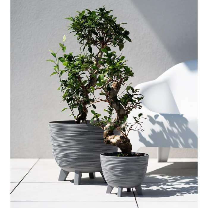 Квітчанка BirnePower Furu Ø 39,5 см, антрацит, 26 л – круглий горщик для квітів з ніжками, пластик, для дому та саду