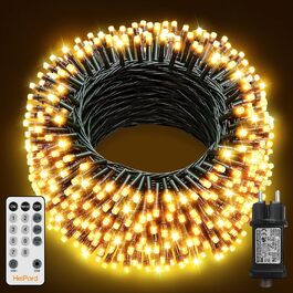 Гірлянда світлодіодна 40м, 400 LED, для прикраси ялинки та декору, вологостійка, з пультом, таймером, димуванням, теплий білий колір, для дому та саду