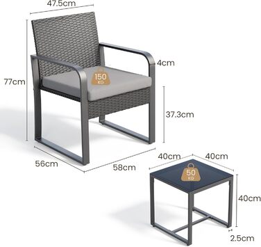 Набір садово-розкішних меблів Bealife з ротангу на 2 особи: для балкона, тераси, внутрішнього двору, саду (сірий)