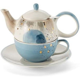 Чай для одного набору Belle - виготовлений з кераміки з золотим напиленням, 4 шт. Глечик 0,4 л, чашка 0,2 л