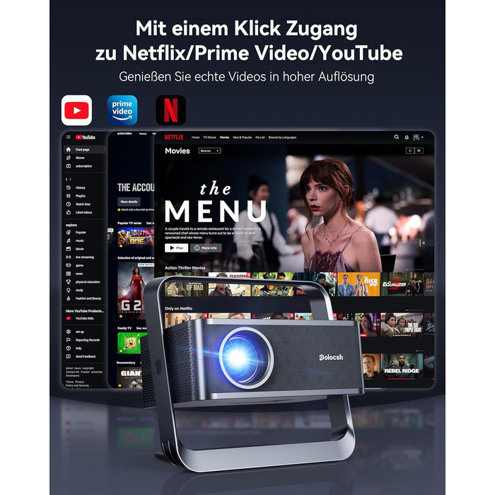 Проектор Beamer 4K з підтримкою 1500 ANSI, 1080P FHD, Smart, автоматичною корекцією трапеції, електричним фокусом, WiFi 6, Bluetooth для домашнього кінотеатру та на відкритому повітрі (сталево-сірий)