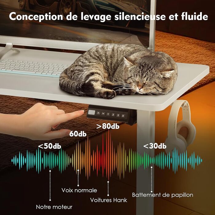 Електричний регульований стіл Pachira 120x60 см з пам'яттю та LED-дисплеєм, з гачками та кабелеуправлінням, ергономічний для дому/офісу, білий