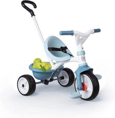 Триколісний велосипед Smoby Be Move з батьківською ручкою, ременем безпеки, металевим каркасом та педальним механізмом для дітей від 15 місяців (Блакитний)