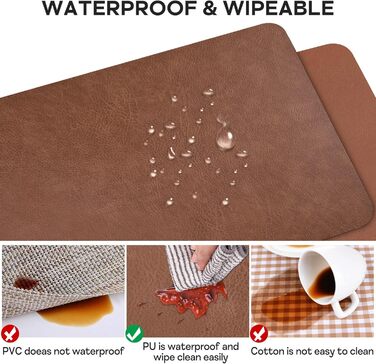Набори підстав під тарілки з PU-шкіри, 40x30 см, 6 шт, коричневі. Водостійкі, легко миються, для дому, на кухню, на природу.
