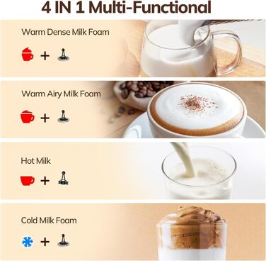 Електричний спінювач молока Morpilot 6-в-1: для лате, капучино, гарячого шоколаду, 130-500 мл, 600 Вт, антипригарне покриття, нержавіюча сталь, бежевий