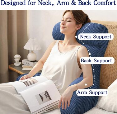 Підголівник для ліжка з підлокітниками Tinuniyaa, великий, для читання, роботи, перегляду телевізора, ігор та відпочинку. Підходить для людей вище 163 см.
